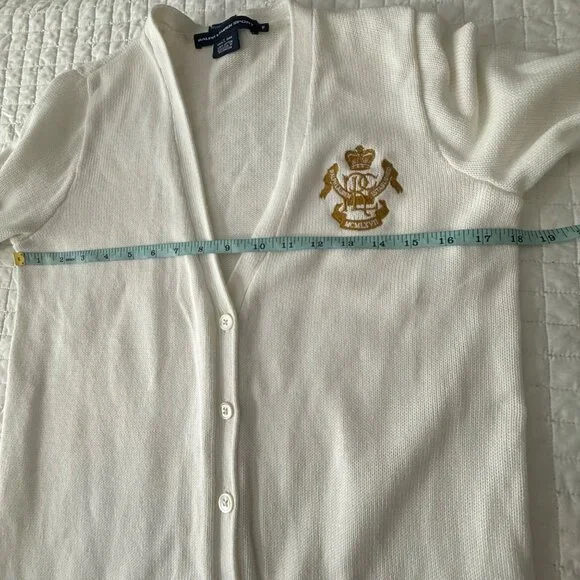 Vintage Ralph Lauren Sport Off White Boyfriend Fit Cardigan Sweater M 100% Cotto - Picture 6 of 8